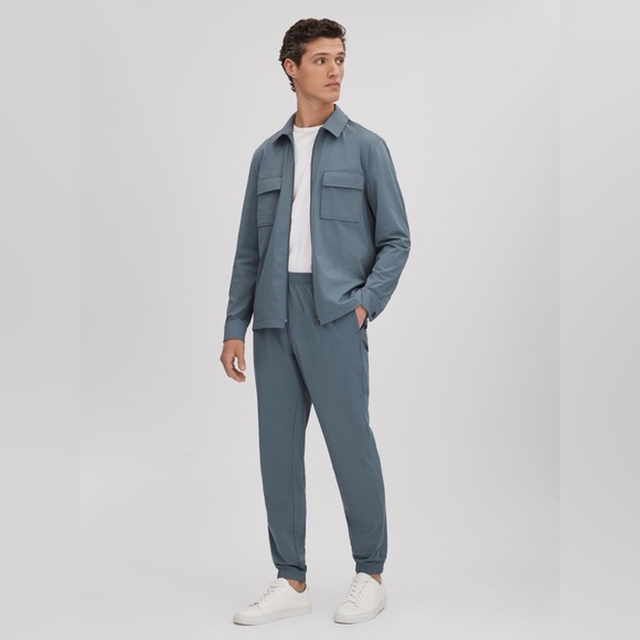 REISS Technical Zip-Through Overshirt & Joggers Set in Airforce Blue (M3)